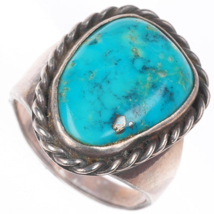 sz12 Vintage Navajo sterling silver rope bezel men's ring with turquoise