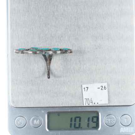 sz8.75 big  vintage Zuni sterling silver 7 stone turquoise long ring