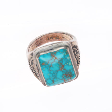 sz10 Vintage Lone Mountain turquoise Navajo sterling silver men's ring