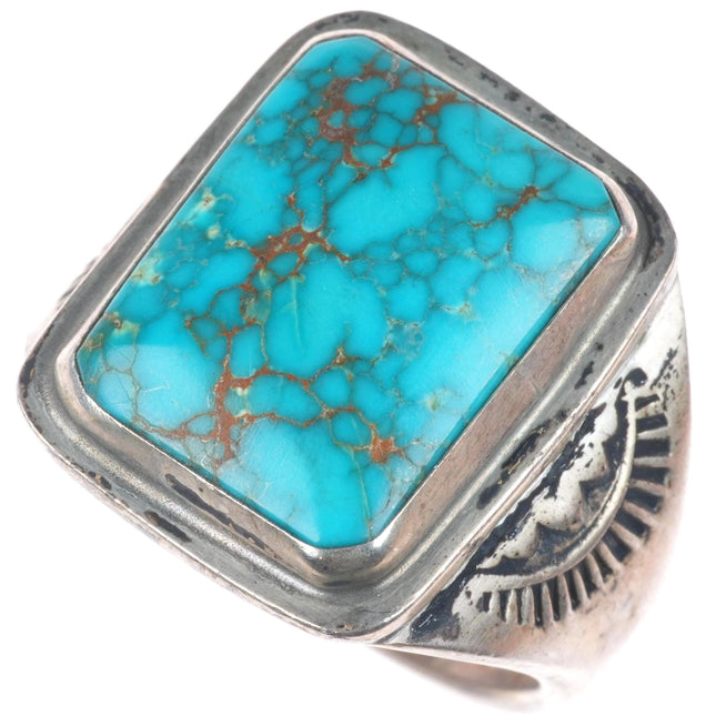 sz10 Vintage Lone Mountain turquoise Navajo sterling silver men's ring