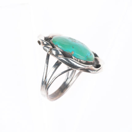 sz7.5 Vintage Navajo sterling silver green turquoise fancy rim ring