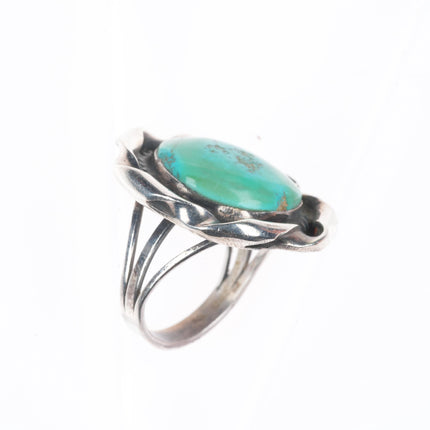 sz7.5 Vintage Navajo sterling silver green turquoise fancy rim ring