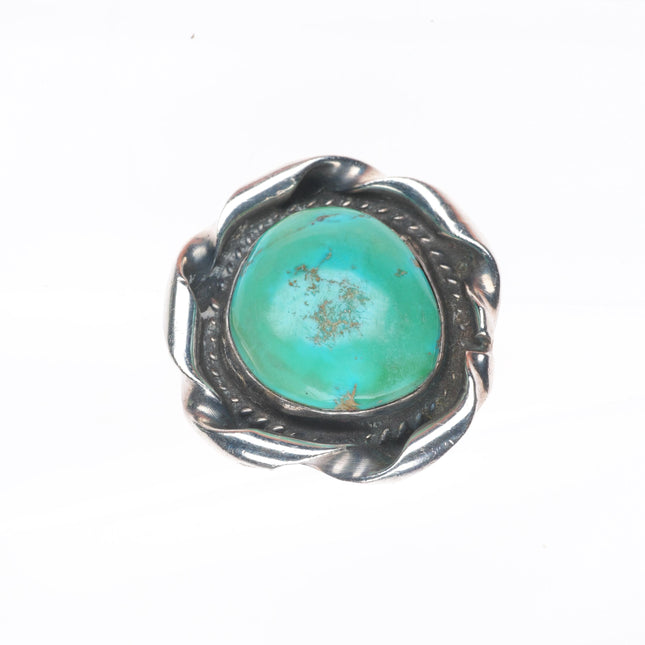sz7.5 Vintage Navajo sterling silver green turquoise fancy rim ring