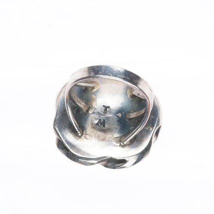 sz7.5 Vintage Navajo sterling silver green turquoise fancy rim ring