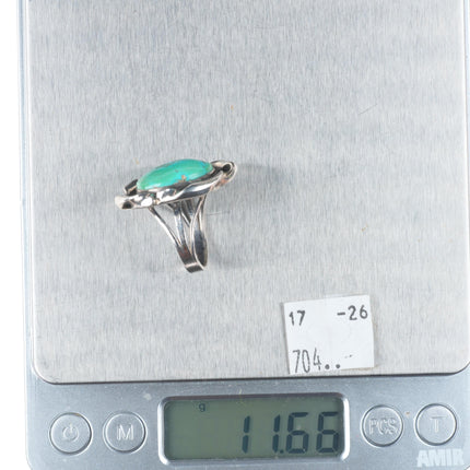 sz7.5 Vintage Navajo sterling silver green turquoise fancy rim ring