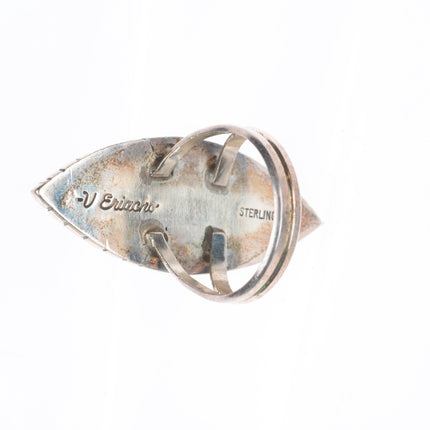 sz8 Eriacho Zuni sterling silver turquoise/coral intarsia inlay ring