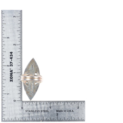 sz8 Eriacho Zuni sterling silver turquoise/coral intarsia inlay ring