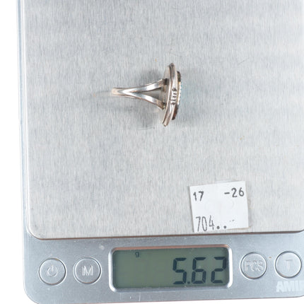 sz7 Pauline Claw Navajo sterling silver ring with nice turquoise