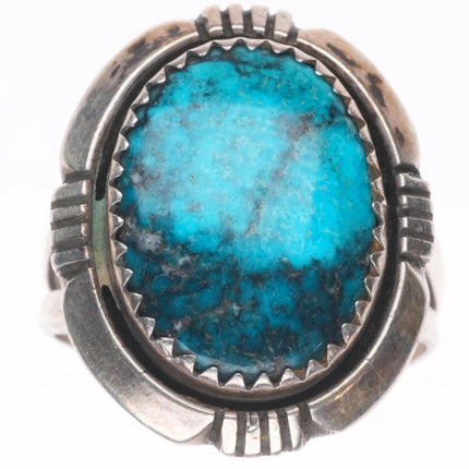 sz7 Pauline Claw Navajo sterling silver ring with nice turquoise
