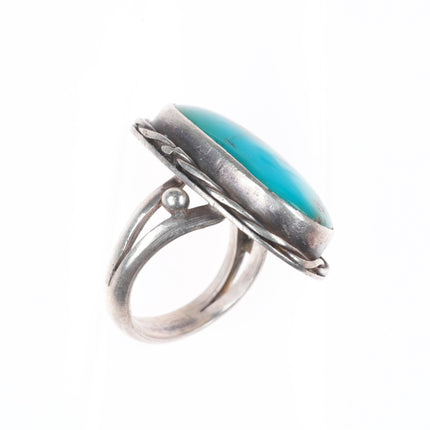 sz8 vintage Navajo sterling silver twisted rope bezel ring with turquoise