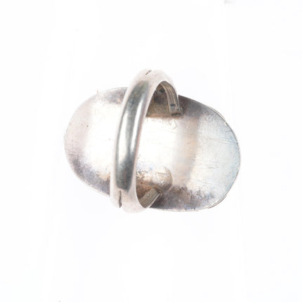 sz8 vintage Navajo sterling silver twisted rope bezel ring with turquoise