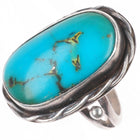 sz8 vintage Navajo sterling silver twisted rope bezel ring with turquoise