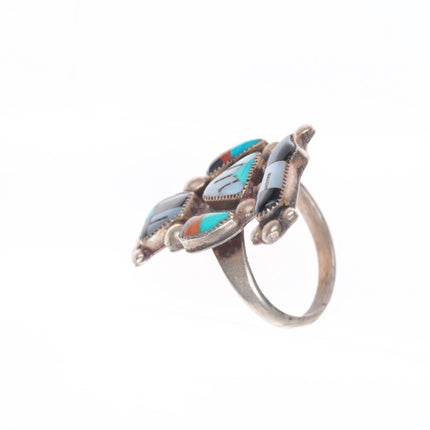 sz7 vintage Lucy Ceshu Zuni sterling silver magpie channel inlay ring