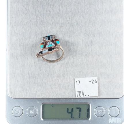 sz7 vintage Lucy Ceshu Zuni sterling silver magpie channel inlay ring