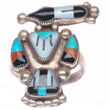 sz7 vintage Lucy Ceshu Zuni sterling silver magpie channel inlay ring