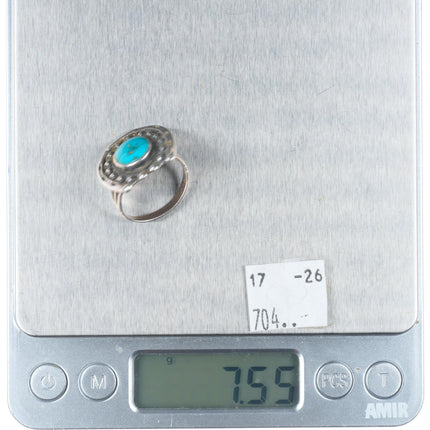 sz6 Vintage Navajo sterling silver horseshoe ring with nice turquoise