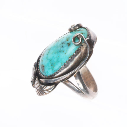 sz9 Vintage Navajo sterling silver feather ring with waterweb turquoise
