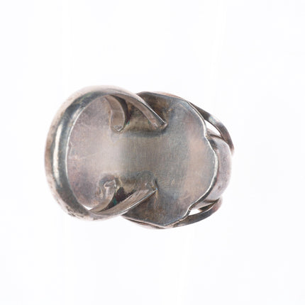 sz9 Vintage Navajo sterling silver feather ring with waterweb turquoise