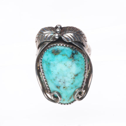 sz9 Vintage Navajo sterling silver feather ring with waterweb turquoise
