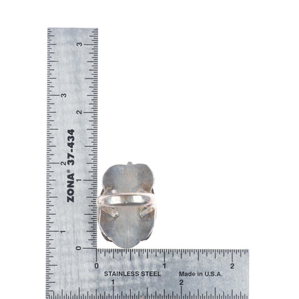 sz9 Vintage Navajo sterling silver feather ring with waterweb turquoise