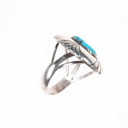 sz8 W Johnson Navajo sterling silver turquoise shadowbox ring