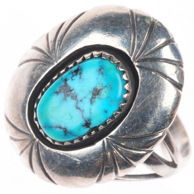sz8 W Johnson Navajo sterling silver turquoise shadowbox ring