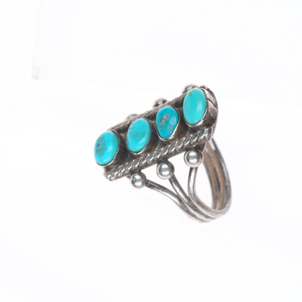 sz6.75 c1940's Navajo Sterling silver 4 stone stoplight turquoise ring