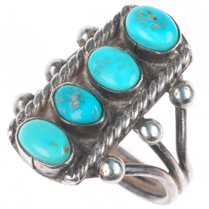 sz6.75 c1940's Navajo Sterling silver 4 stone stoplight turquoise ring