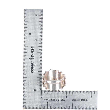 sz8 vintage Zuni sterling silver flush inlay turquoise flower ring