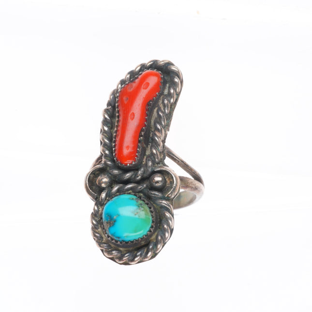sz5.5 Vintage Navajo sterling silver turquoise and branch coral ring