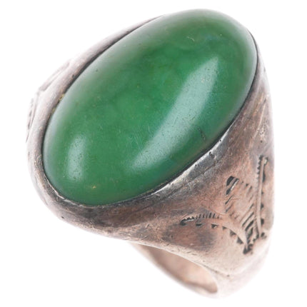 sz8.5 vintage Navajo Cerillos Greasy Green Turquoise sterling silver ring