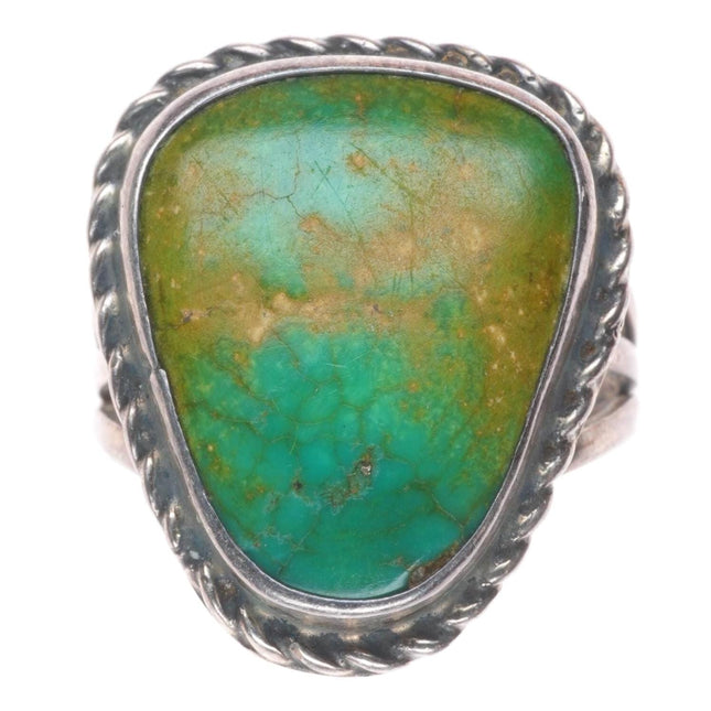 sz7 Vintage Navajo sterling silver green turquoise ring with nice matrix
