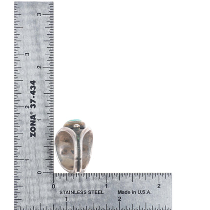 sz8 Vintage Navajo sterling silver three stone row turquoise ring