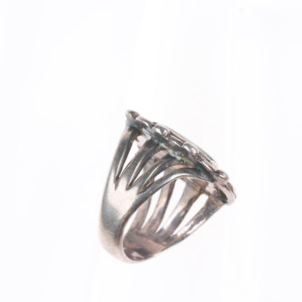 sz7 vintage Navajo sterling silver ring with square green turquoise