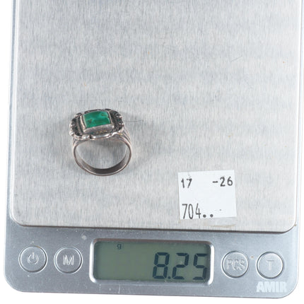 sz7 vintage Navajo sterling silver ring with square green turquoise