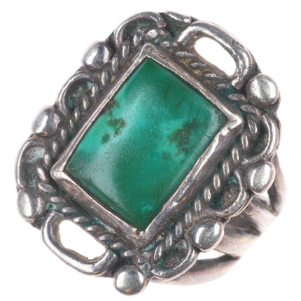 sz7 vintage Navajo sterling silver ring with square green turquoise