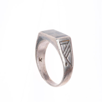 sz12 Ray Tracey Knifewing Navajo sterling silver onyx channel inlay ring