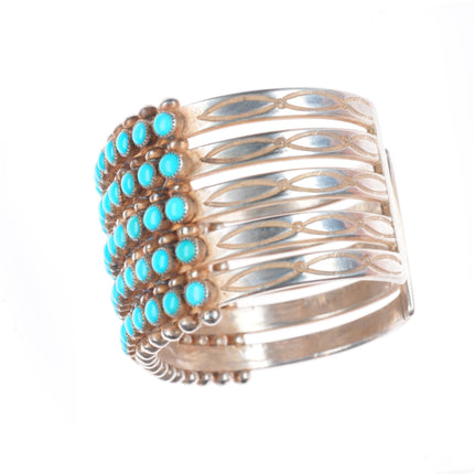 6.3" 30's-40's Vintage Zuni Sterling silver Snake Eye turquoise cuff bracelet
