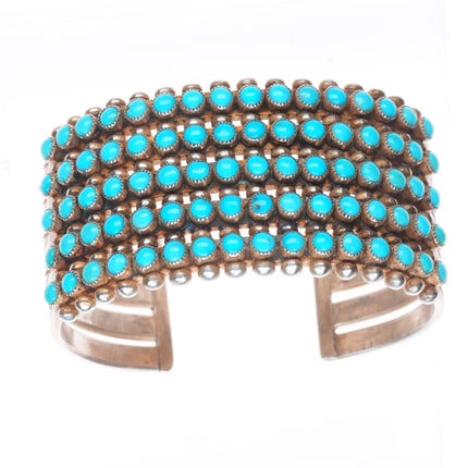 6.3" 30's-40's Vintage Zuni Sterling silver Snake Eye turquoise cuff bracelet