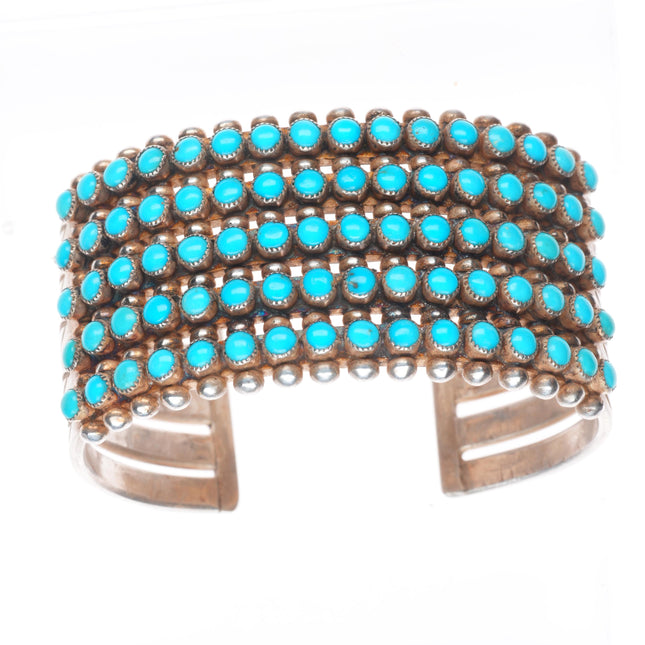 6.3" 30's-40's Vintage Zuni Sterling silver Snake Eye turquoise cuff bracelet