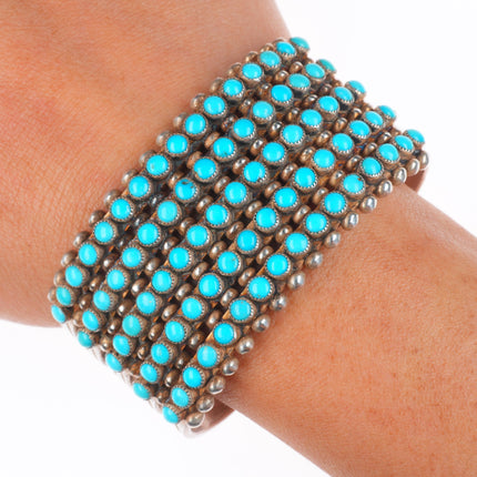 6.3" 30's-40's Vintage Zuni Sterling silver Snake Eye turquoise cuff bracelet