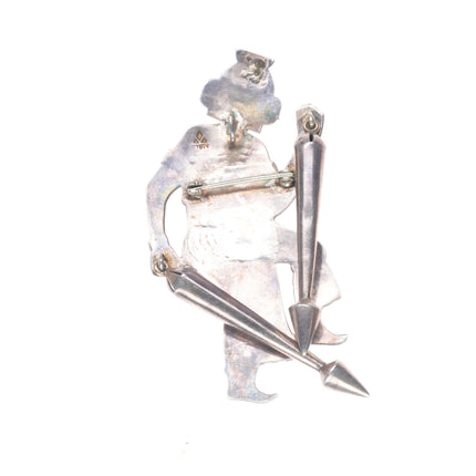 Bernard Dawahoya Hopi Overlay Kachina pendant/pin sterling silver w/bolo tips