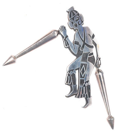 Bernard Dawahoya Hopi Overlay Kachina pendant/pin sterling silver w/bolo tips