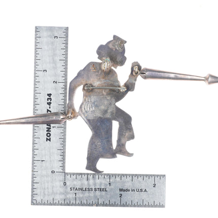 Bernard Dawahoya Hopi Overlay Kachina pendant/pin sterling silver w/bolo tips