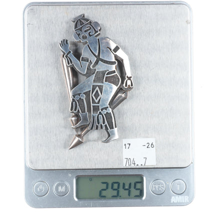 Bernard Dawahoya Hopi Overlay Kachina pendant/pin sterling silver w/bolo tips