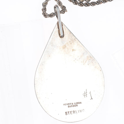 Henry & Linda Barber Navajo big vintage sterling silver American eagle pendant