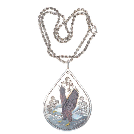 Henry & Linda Barber Navajo big vintage sterling silver American eagle pendant