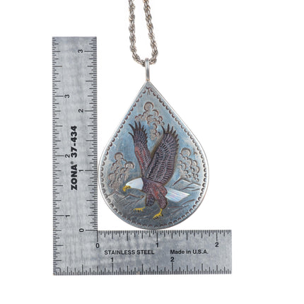 Henry & Linda Barber Navajo big vintage sterling silver American eagle pendant