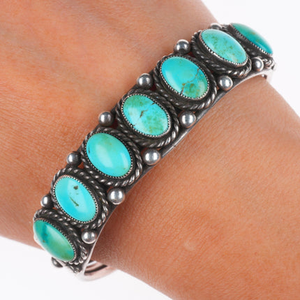 6.75" 30's-40's Navajo ingot/sterling silver turquoise row cuff bracelet
