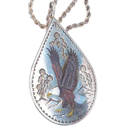 Henry & Linda Barber Navajo big vintage sterling silver American eagle pendant